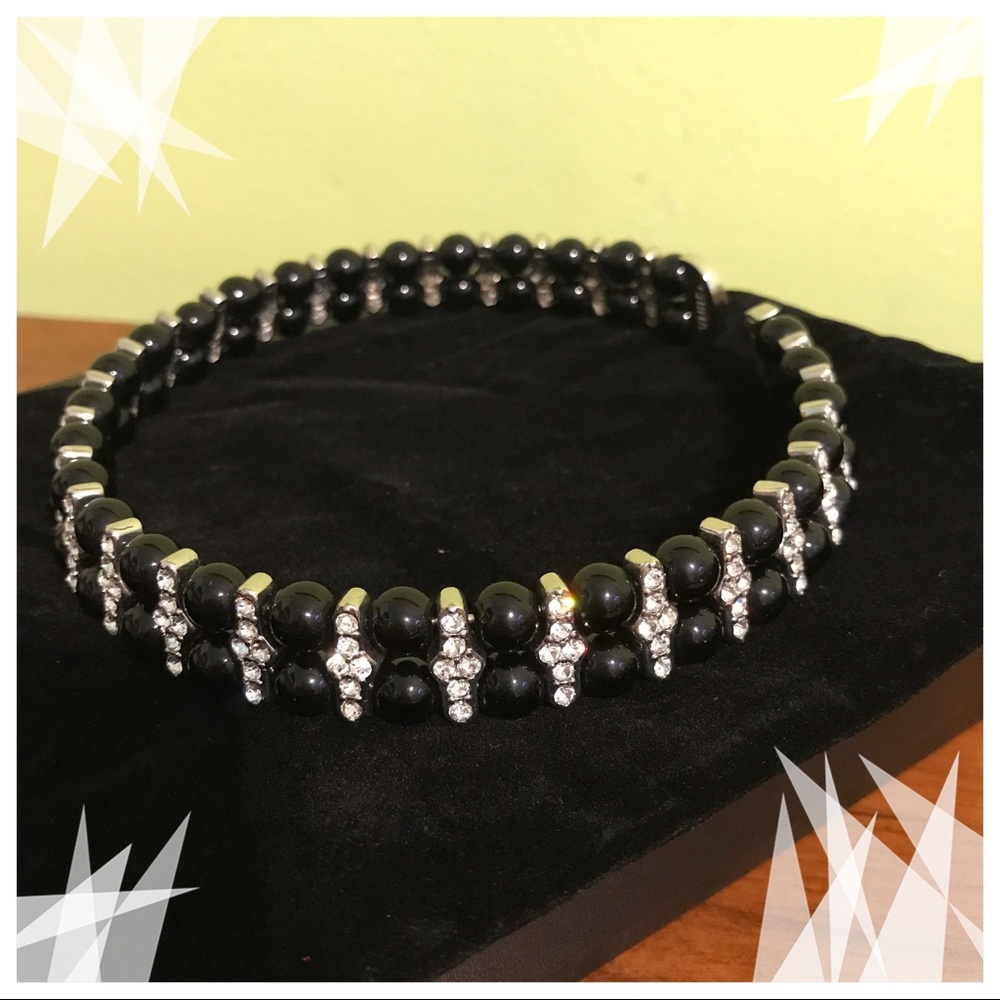 Black Beaded Crystal Accent Choker Necklace